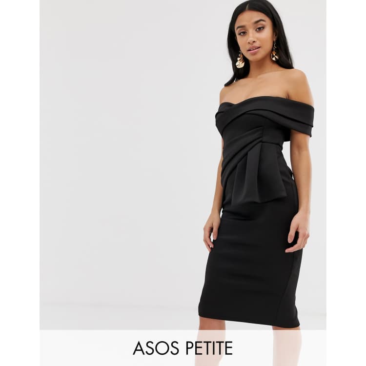 Asos design bardot fold wrap front 2025 midi pencil dress