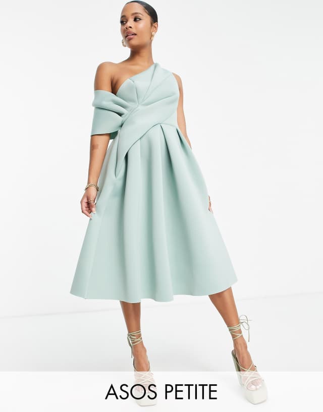 ASOS DESIGN Petite bare shoulder prom midi dress in frosty sage