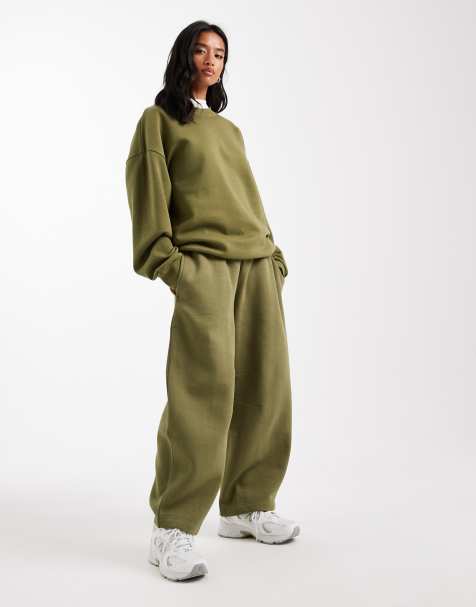 ASOS DESIGN Petite barrel leg brushback sweatpants in khaki - view 1