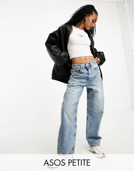 ASOS DESIGN Petite barrel leg jeans in vintage mid blue 
