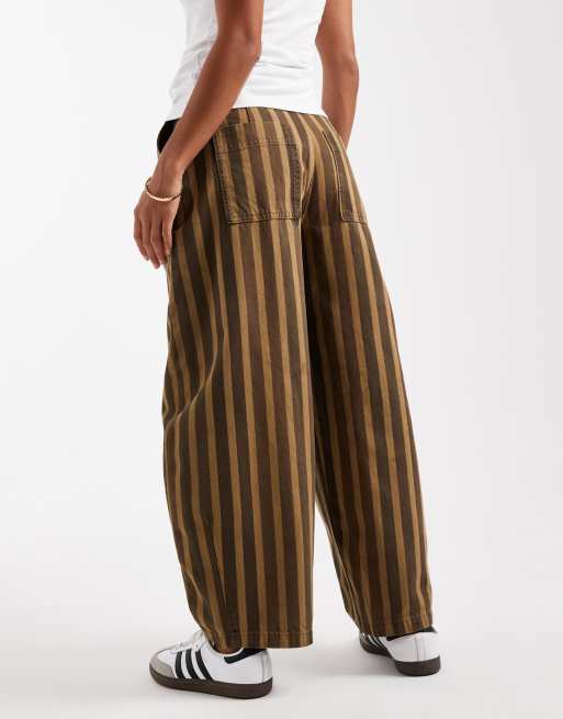 ASOS DESIGN Petite barrel leg pants in washed stripe