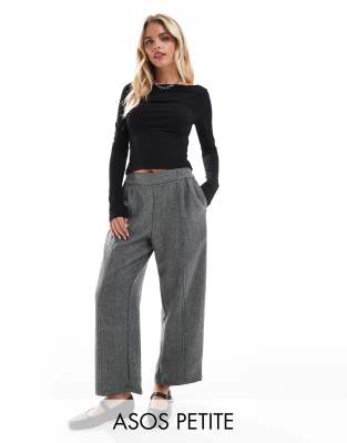 ASOS DESIGN Petite barrel leg pull on tailored trouser in grey-Black