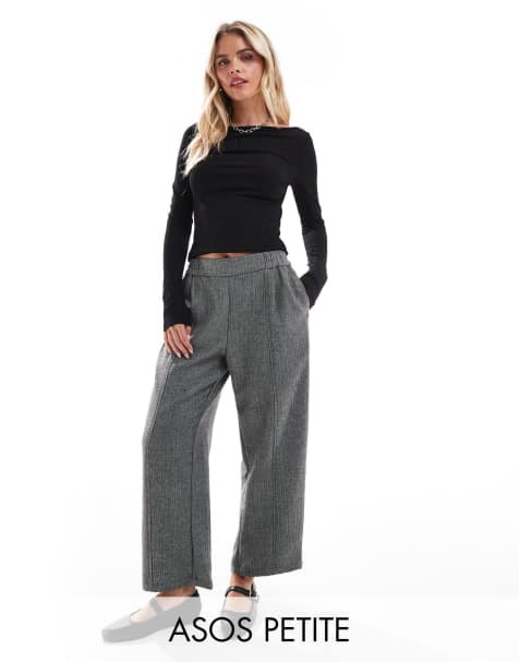 ASOS DESIGN Petite barrel leg pull on tailored trouser in grey