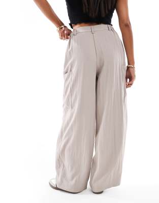 Asos Design Petite Barrel Leg Utility Pants In Gray