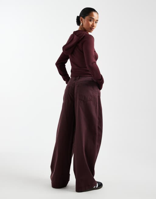ASOS DESIGN Petite barrel pants in washed effect in plum, 2 of 5