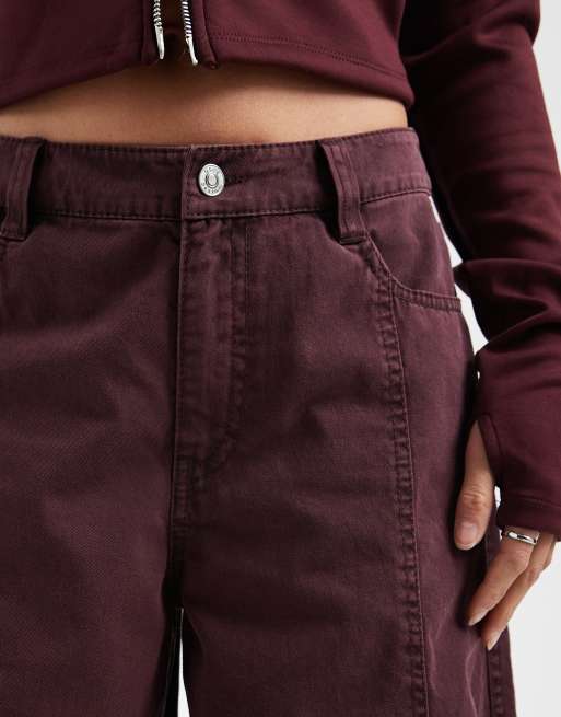 ASOS DESIGN Petite barrel pants in washed effect in plum, 3 of 5
