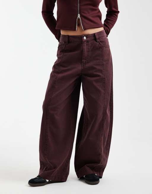 ASOS DESIGN Petite barrel pants in washed effect in plum, 4 of 5