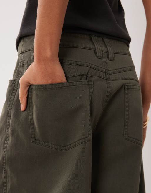 ASOS DESIGN Petite barrel trousers in khaki, 2 of 5