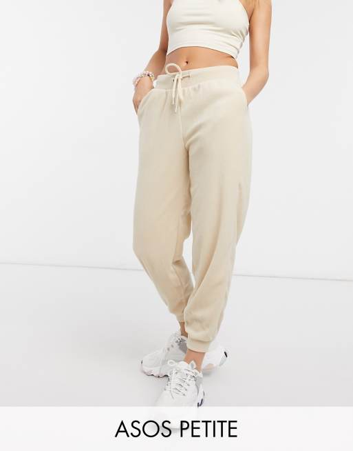 ASOS DESIGN Petite basic jogger with tie in fleece in cream