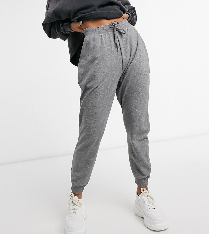 ASOS DESIGN Petite basic sweatpants with tie in organic cotton in charcoal marl-Grey