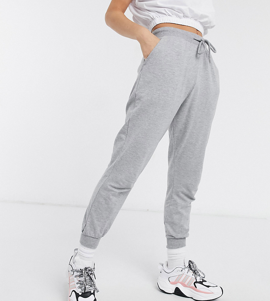 ASOS DESIGN Petite basic sweatpants with tie in organic cotton in gray marl-Grey