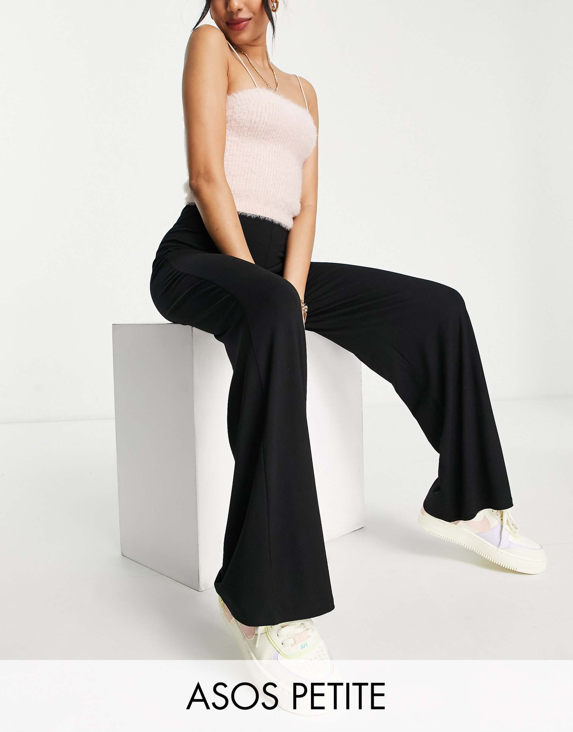 asos design petite basic wide leg jersey pants in black