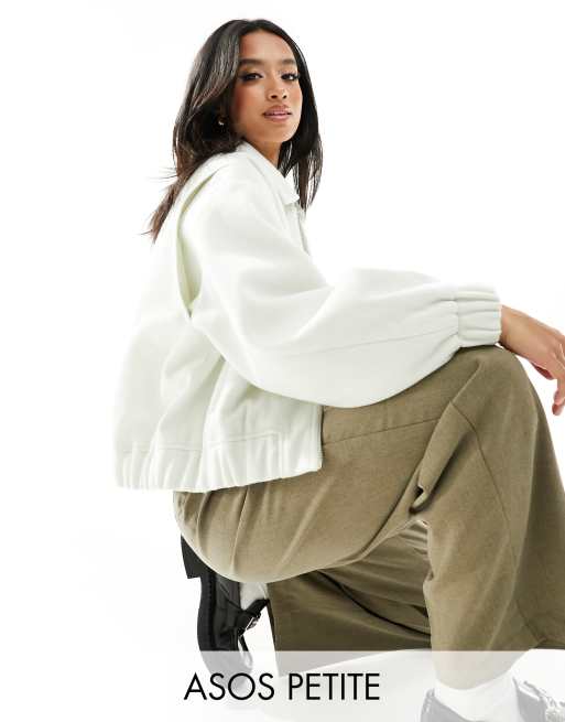 ASOS DESIGN Petite - Beige bomber-jakke med tekstur og kravedetalje