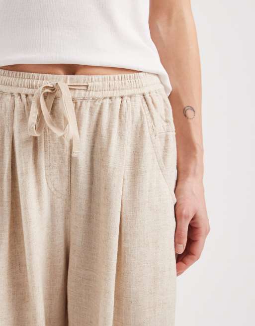 ASOS DESIGN Petite – Beige cargobyxor i linne och twill med resårmidja, 2 av 5