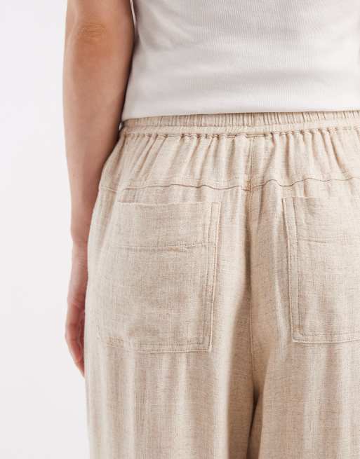 ASOS DESIGN Petite – Beige cargobyxor i linne och twill med resårmidja, 4 av 5