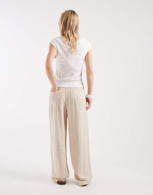 ASOS DESIGN Petite – Beige cargobyxor i linne och twill med resårmidja, 5 av 5