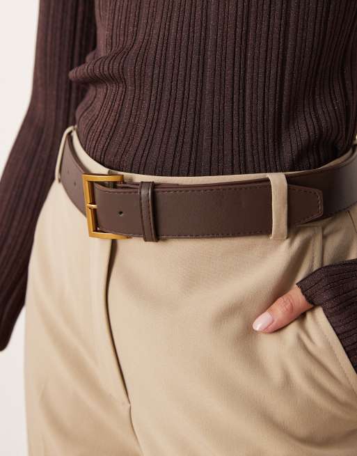ASOS DESIGN Petite – Beige, figursydda byxor med smala, raka ben och skärp, 4 av 5