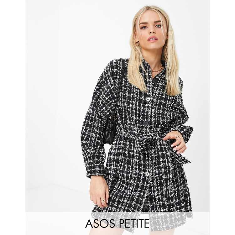 boucle shirt dress Women's Black Boucle Cable Knit Mini Shirt Dress