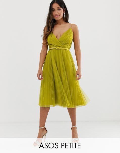 ASOS DESIGN Petite belted pleated tulle cami midi dress