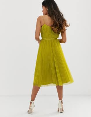 asos design belted pleated tulle cami midi dress