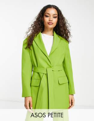 ASOS DESIGN Petite belted suit blazer in olive-Green