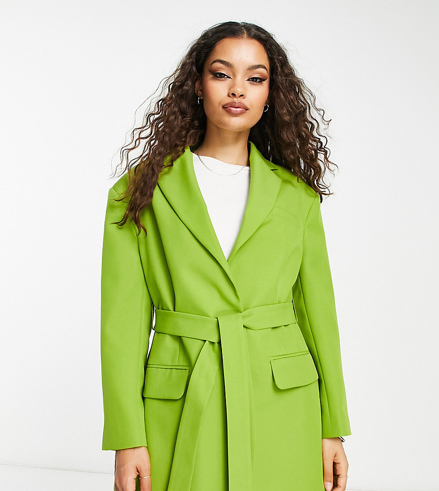 ASOS DESIGN Petite belted suit blazer in olive-Green