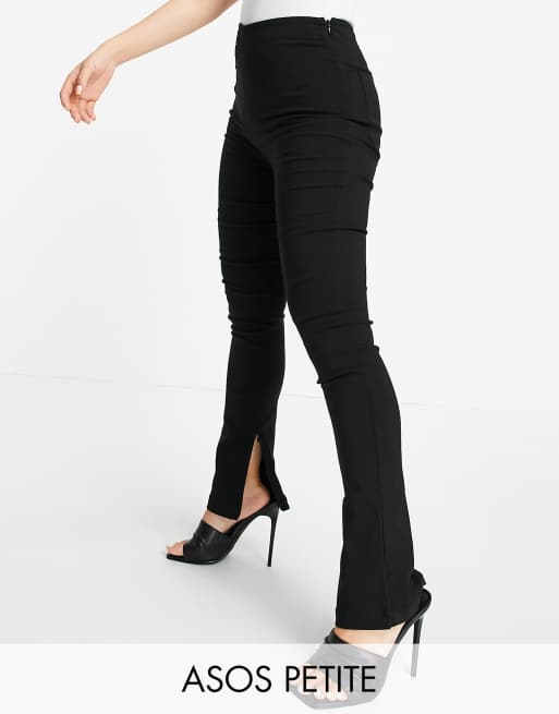 ASOS DESIGN Petite bengaline pant with zip split hem in black | ASOS