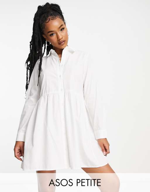 ASOS DESIGN Petite – Biała bawełniana sukienka koszulowa mini o luźnym kroju