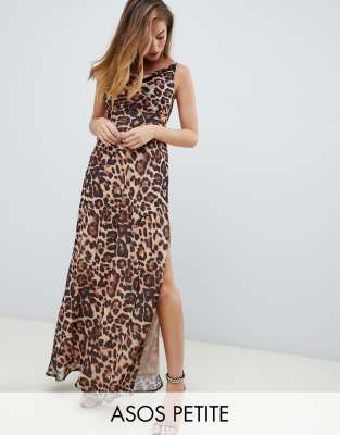 ASOS DESIGN Petite bias cut leopard print cami maxi dress with drape neck-Multi