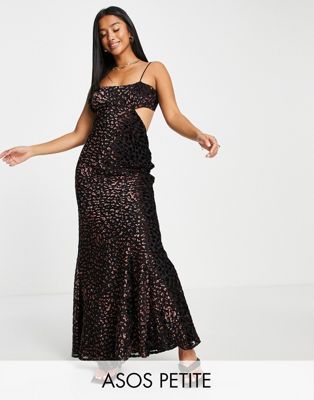 ASOS DESIGN Petite bias cut maxi dress in leopard devore fabric