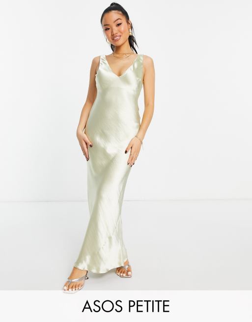 ASOS DESIGN Petite bias cut satin maxi slip dress with soft v neckline detail ASOS