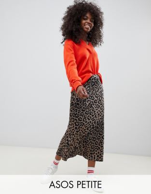 asos design bias cut satin midi skirt in leopard print