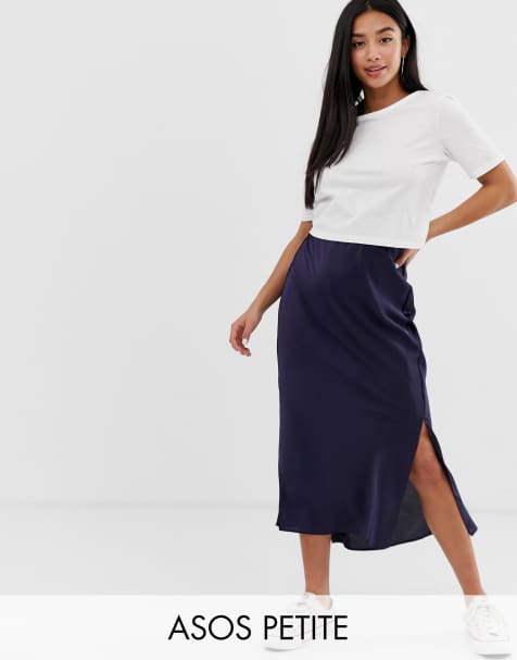 ASOS DESIGN Petite bias cut satin midi skirt with splits