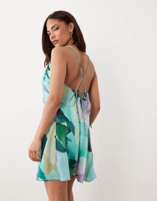 asos design bias cut mini satin dress with floral embellishment ASOS Design - Mini Dress - Women - Polyester - 2 US