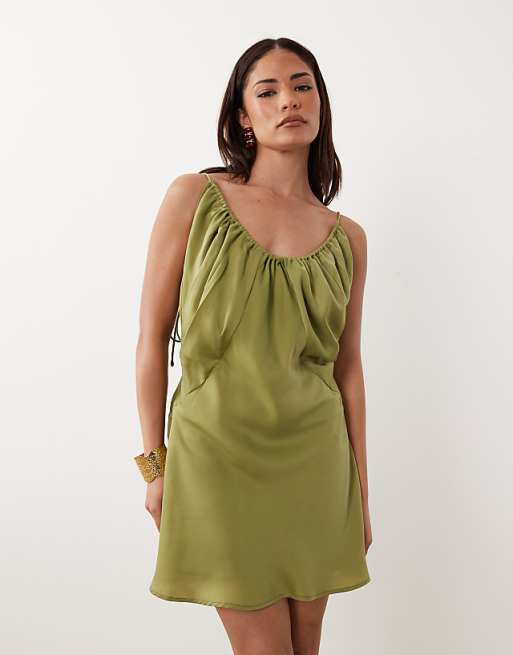 olive green mini dress Use Somebody 10% Spandex Lining ASOS Design - Petite Mini