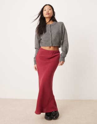 ASOS DESIGN petite bias maxi skirt in red-pink