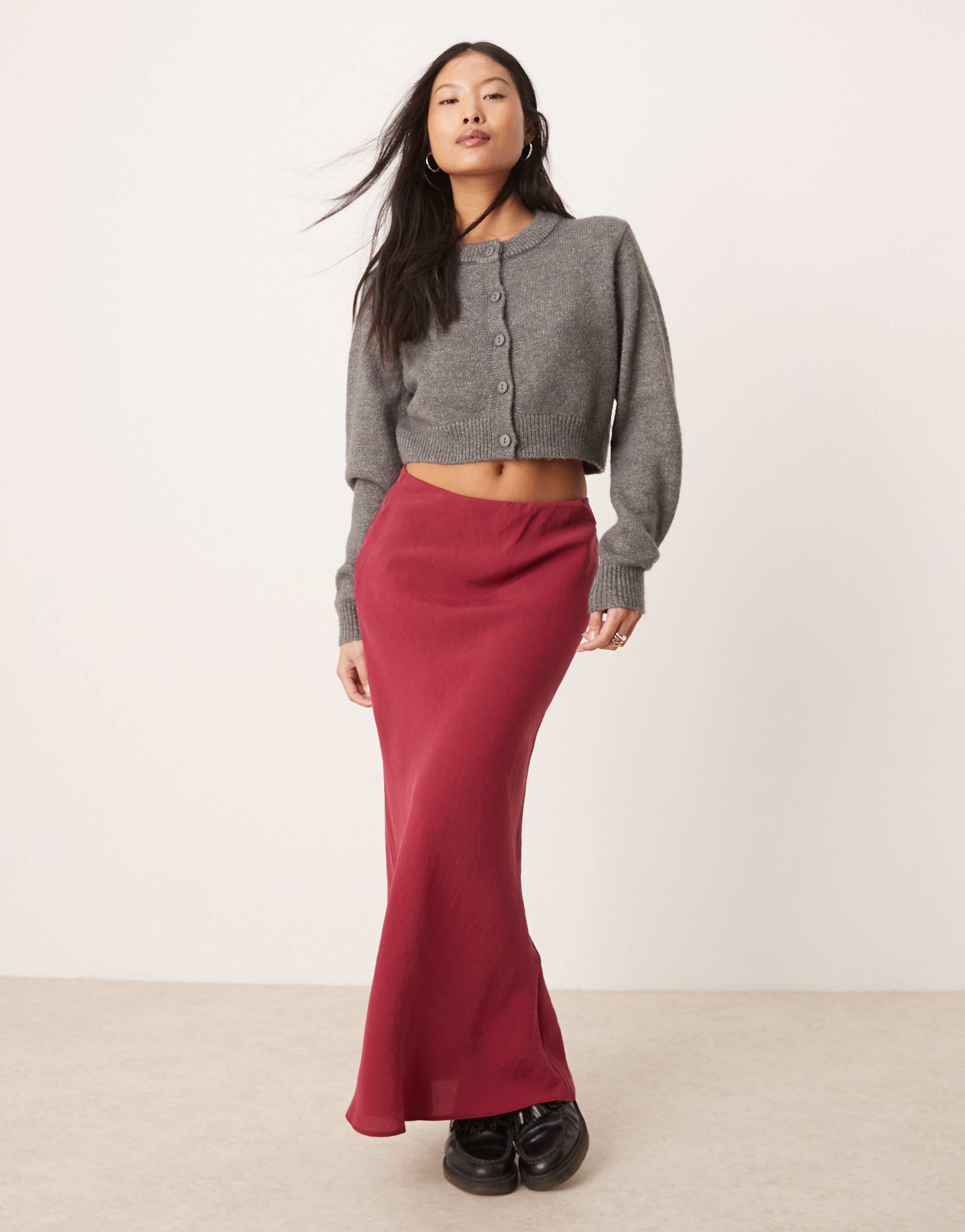 asos design petite bias maxi skirt in red