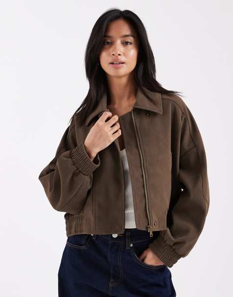 ASOS DESIGN Petite - Biker-bomberjack met leerlook in mokka - view 1