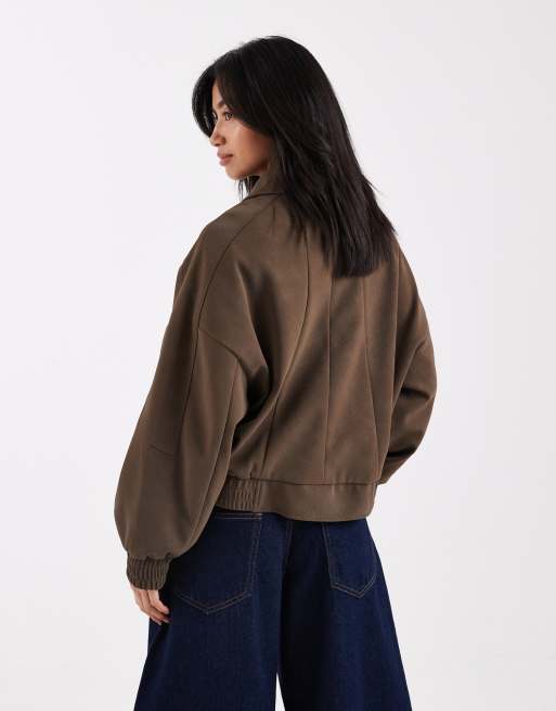 ASOS DESIGN Petite - Biker-bomberjack met leerlook in mokka, 3 van 4