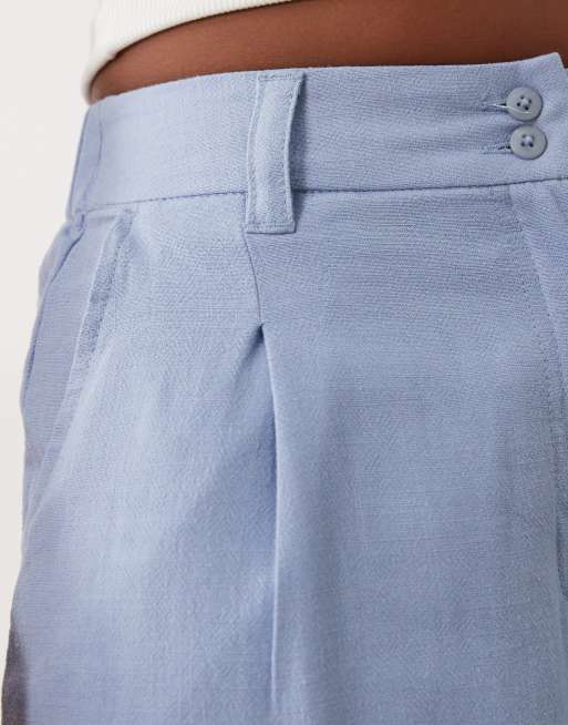 ASOS DESIGN Petite - Blå bukser i hørblanding med brede ben og plisseringer, 5 af 5