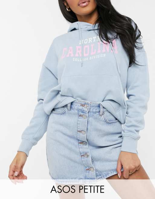 ASOS DESIGN Petite - blå denim nederdel med gennemgående knapper