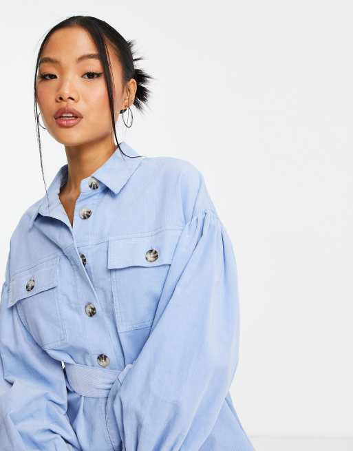 ASOS DESIGN Petite - Blå mini-skjortekjole i fløjl, 3 af 4