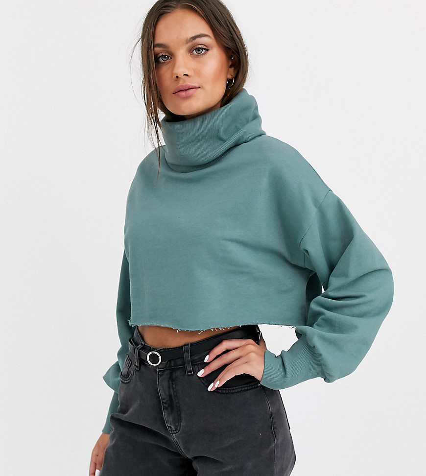 ASOS DESIGN Petite – Blågrön kort sweatshirt med slouchy polokrage