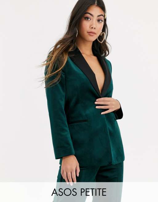 ASOS DESIGN Petite Blazer de smoking en velours Vert for t