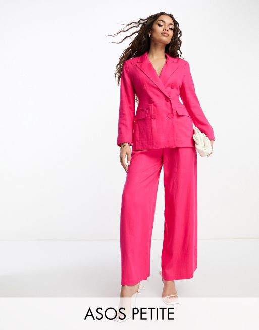 ASOS DESIGN Petite - Blazer de tailleur à double boutonnage avec lin - Rose vif