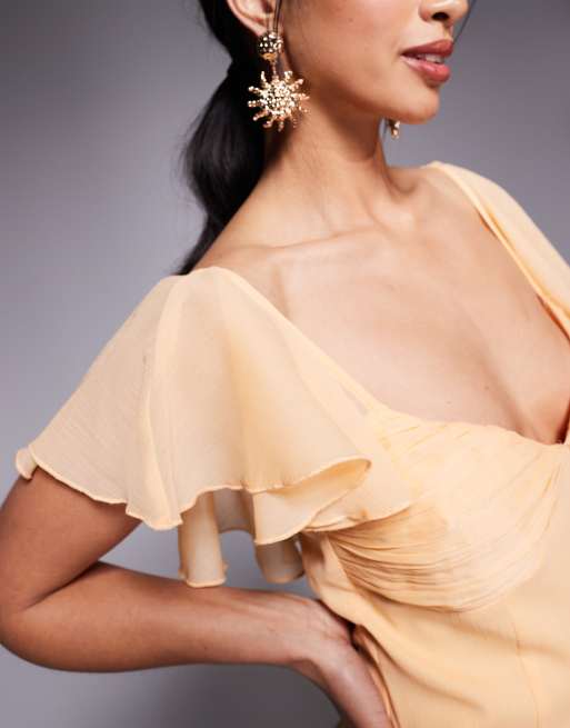 ASOS DESIGN Petite – Blekorange miniklänning med sänkt midja och vid kjol, 3 av 4