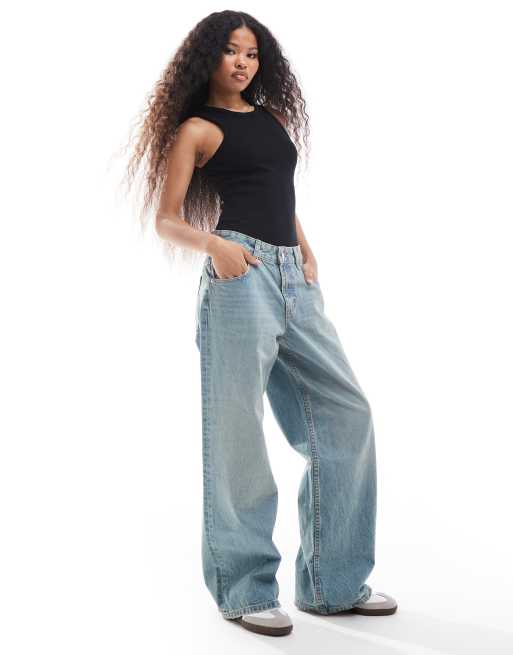 ASOS DESIGN Petite – Blekt vintageblå baggy jeans med låg midja , 2 av 5