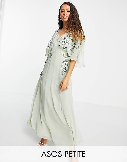 Dresses Petite blouson embroidered maxi dress with cape back 