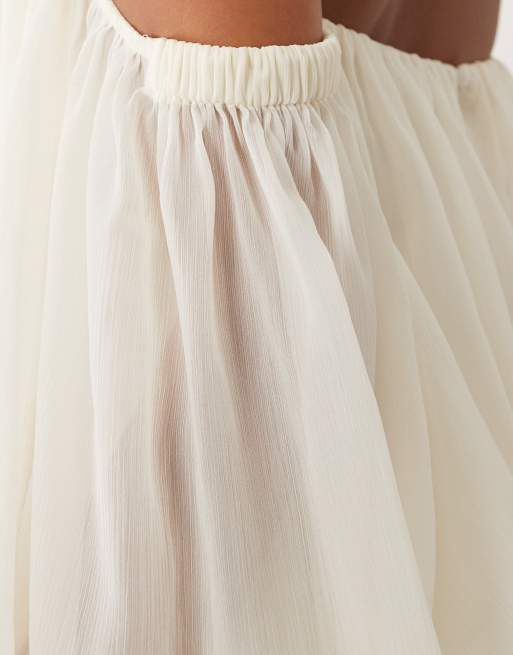 ASOS DESIGN Petite blouson mini dress with split sleeve and volume godet skirt in cream, 4 of 4