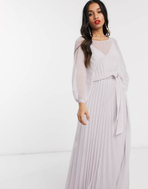 ASOS Petite PETITE Blouson Wrap Pleated Maxi Dress with tie belt